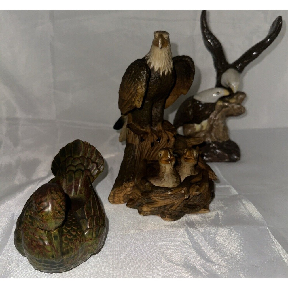 Lot Of Vintage Eagles Baby Adult Birds Ceramic Brown White Green 3”- 8.5’ Decor